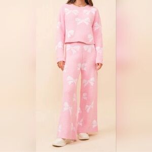 059 - Chenille Chic Pink Knit Set with White Bows